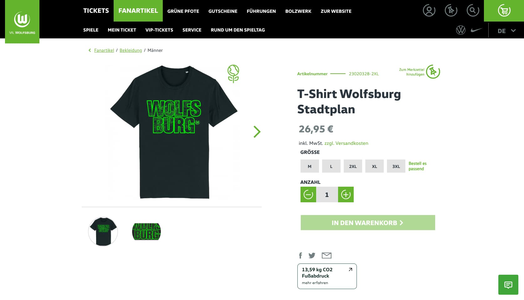 Direkte Kompensation: Im VfL-Fanshop kann für jedes Produkt, der bei der Bestellung entstandene CO2-Fußabdruck ausgeglichen. (Foto: VfL Wolfsburg)